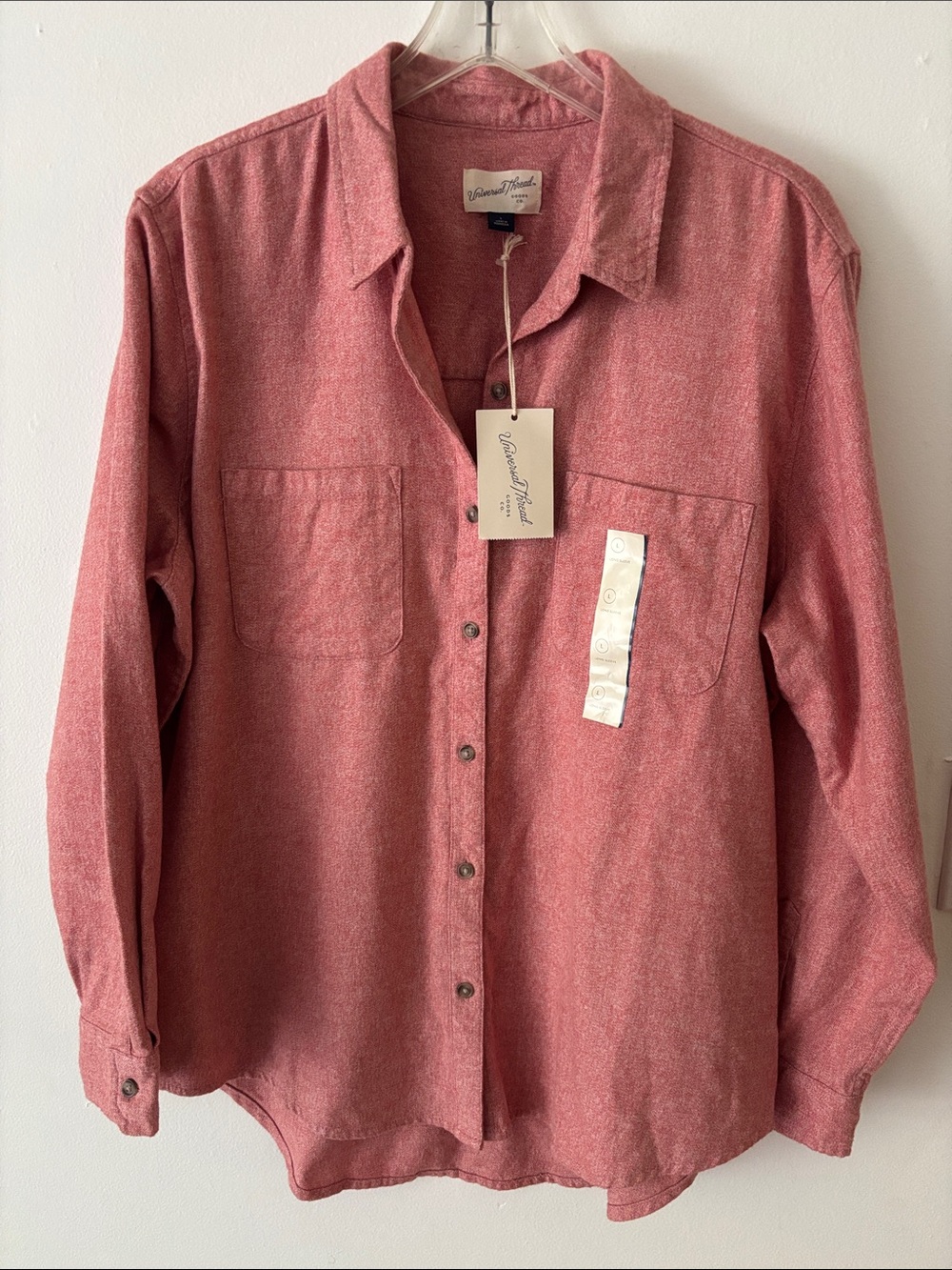 Universal Thread Women's Button Down Salmon Pink Flannel Cotton shirt large new
